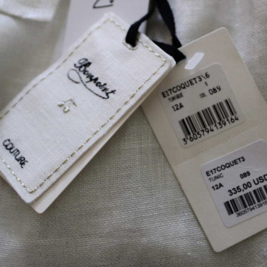 Nwt Bonpoint Couture Coquet Short Sleeve Linen Collared Blouse Top Cream Silver — image 7 of 8